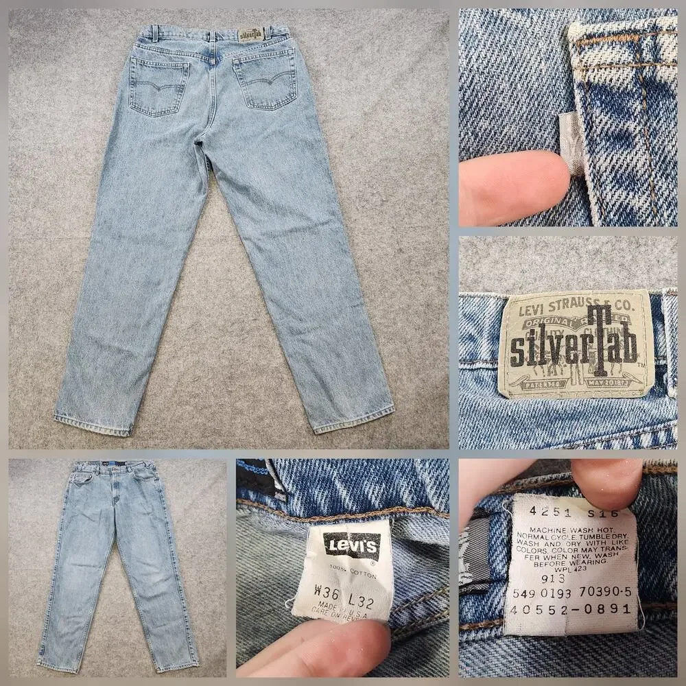 Vintage‎ Levis SilverTab Jeans Mens 36x32 Relaxed Fit Baggy Made USA 90s Denim